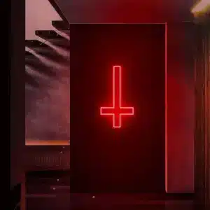Néon Croix Inversée Rouge