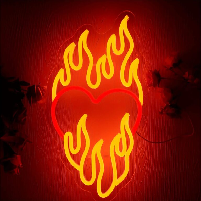 neon coeur flammes