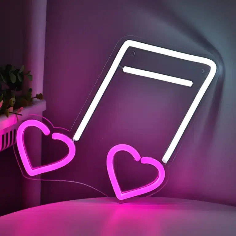 Neon Note de musique Coeurs 3