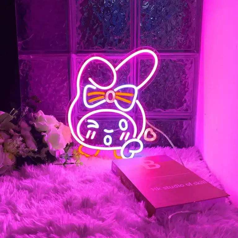 Signe de lumière LED My Melody pour décoration de chambre, enseigne au néon Sanurgente, décoration murale Anime, Art Sanurgente, My Melody Blow pray ses, lumière au néon mignonne, cadeaux 1