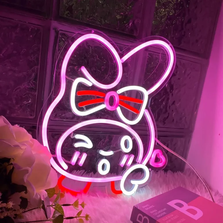 Signe de lumière LED My Melody pour décoration de chambre, enseigne au néon Sanurgente, décoration murale Anime, Art Sanurgente, My Melody Blow pray ses, lumière au néon mignonne, cadeaux 2