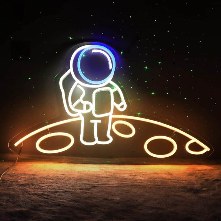neon astronaute lune