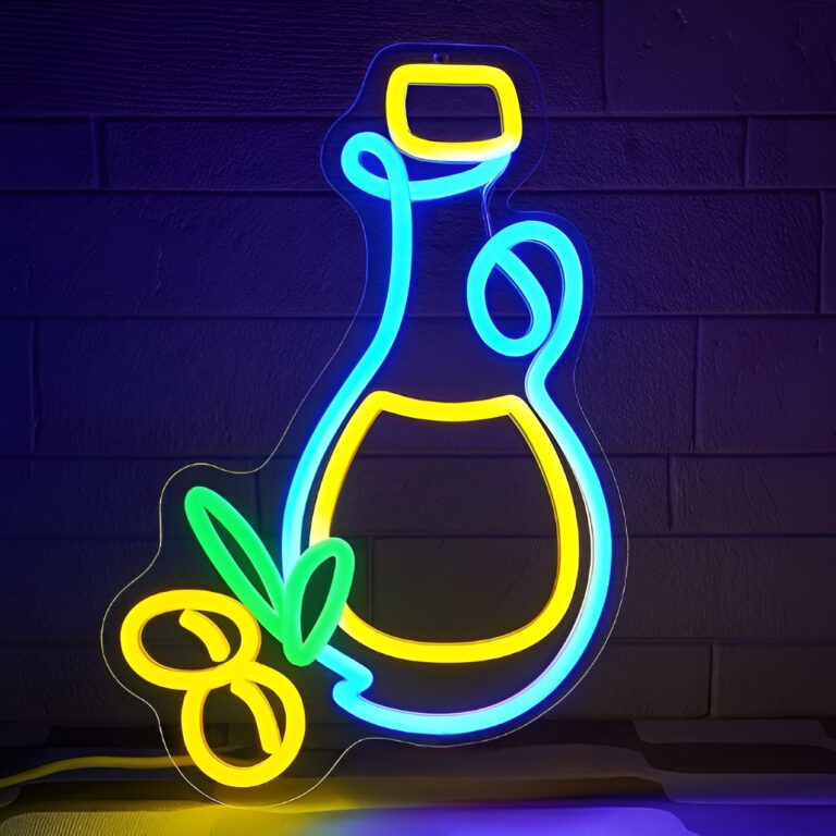 neon bouteille d’huile d’olive