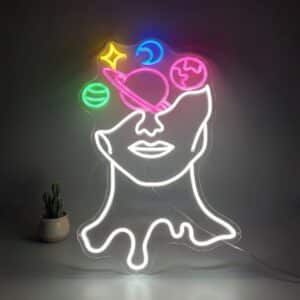 Neon Visage Femme Planètes