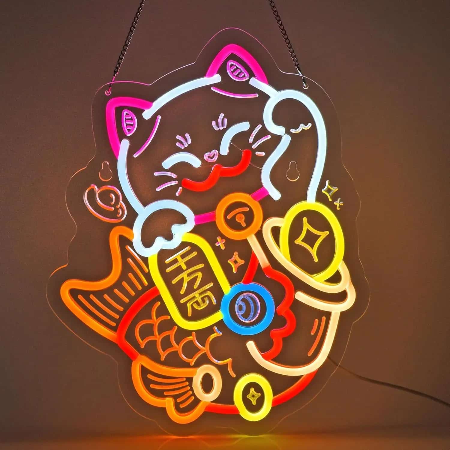 Neon Chat Porte Bonheur Japonais