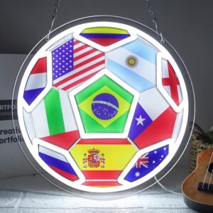 Neon LED Ballon Football Drapeaux Pays